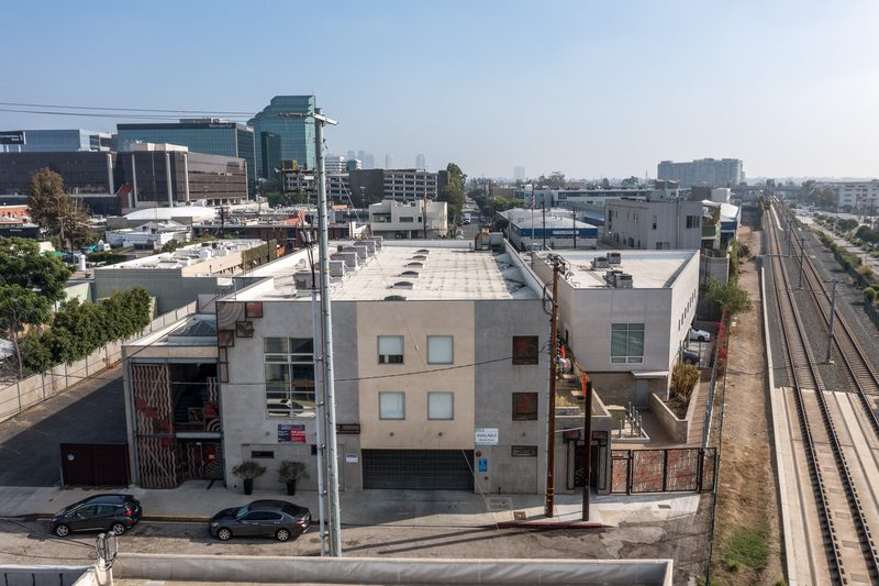 Aerial view of both buildings